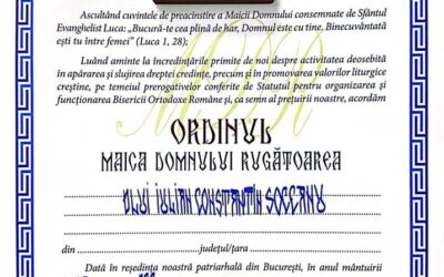 Primarul Iulian Constantin Soceanu primește  Ordinul „Maica Domnului Rugătoarea” din partea Patriarhiei Române
